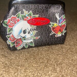 Ed Hardy Black Bag with Skull and Floral Design
